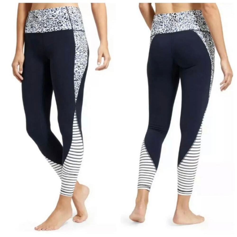 Athleta Navy Blue & White Patterned High-Waist Leggings